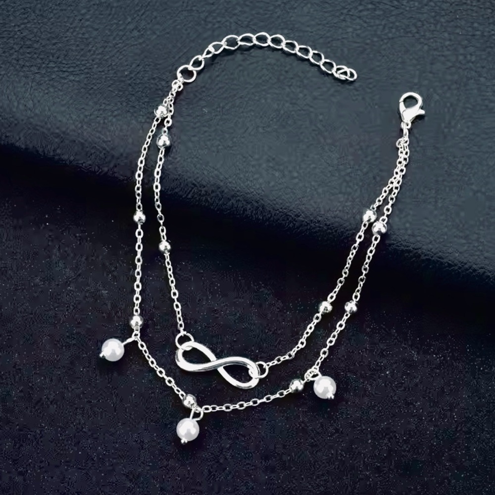 Silver Infinity Pearl Charm Bracelet